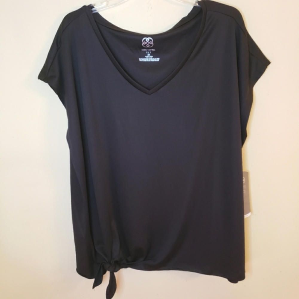 Daisy Fuentes Fit Top Black Cap Sleeve Activewear Tee Plus Size 3X NWT